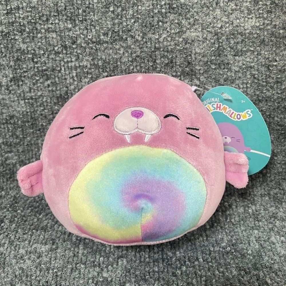 SQUISHMALLOWS ROU WALRUS 5" PINK RAINBOW TIE DYE STUFFED PLUSH TOY